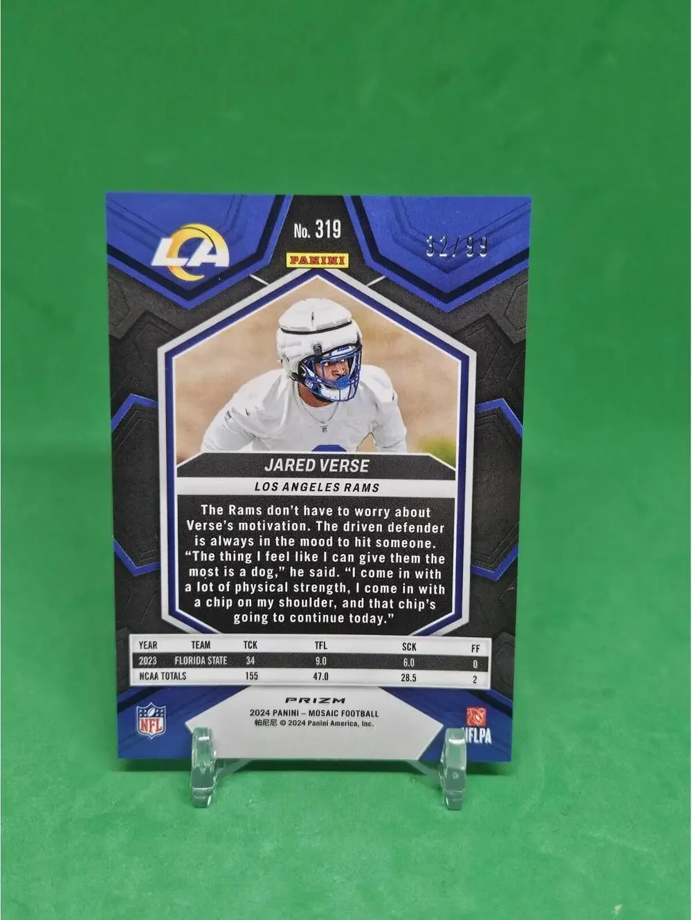 2024 Panini Mosaic Jared Verse Rookie Blue #32/99 SSP Rams‎